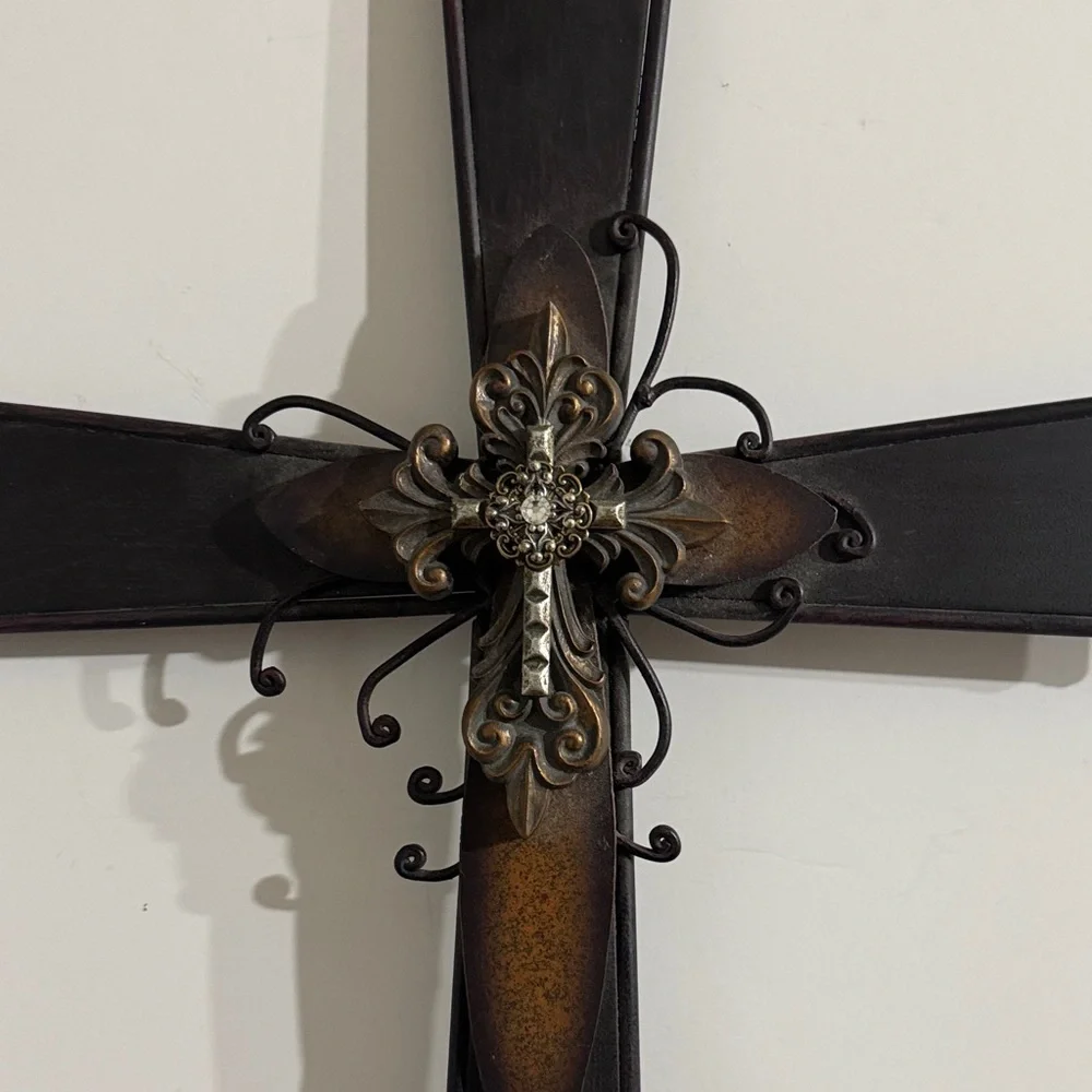 Elegant Large Metal Black and Brown Wall Cross Decor